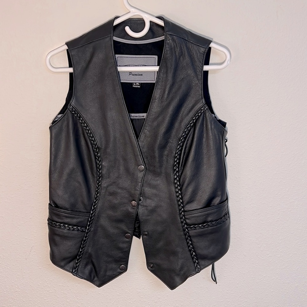 Unik Motorcycle Cowhide Leather Braided Vest - Large - Tall